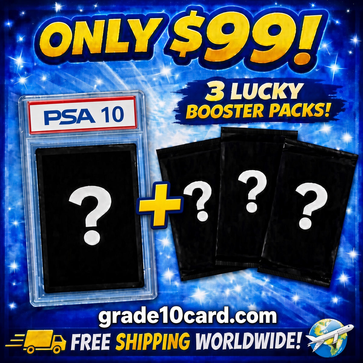Mystery Box PSA 10 Pokemon Card + 3 Booster Packs – Only $99 Free Shipping Worldwide (LK01)